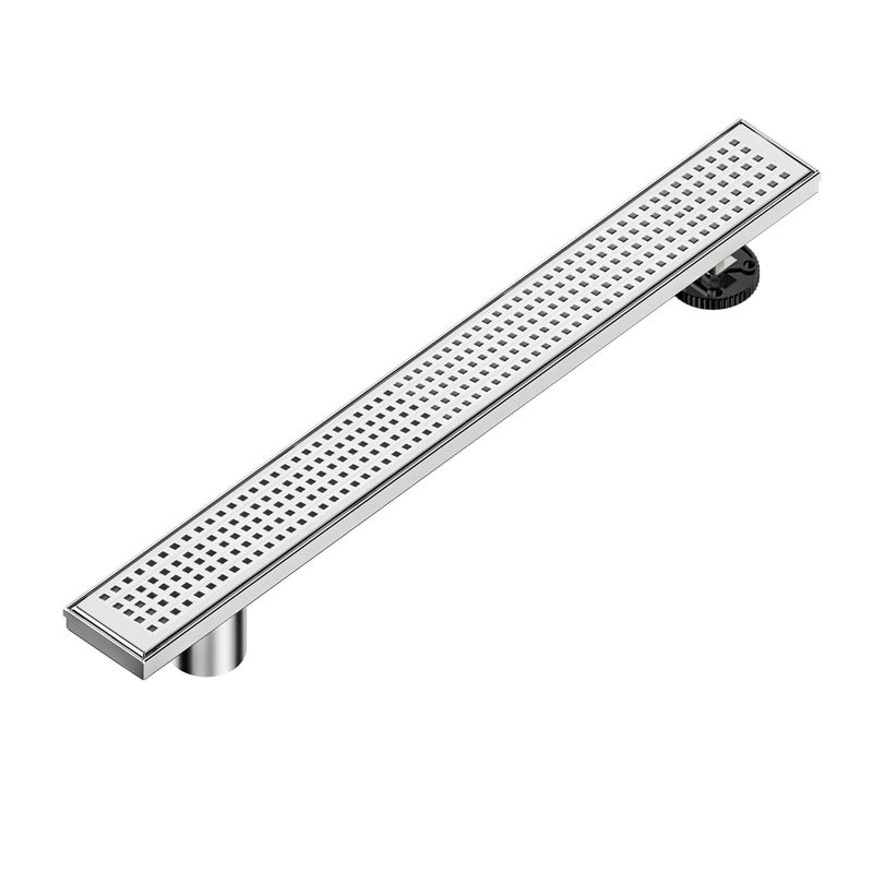 Neodrain 36-Inch Offset Side Outlet Linear Shower Drain with Quadrato Pattern Grate Cover, Brushed 304 Stainless Steel Rectangle Shower Floor Drain, with Leveling Foot, Hair Strainer Catcher - Image 1